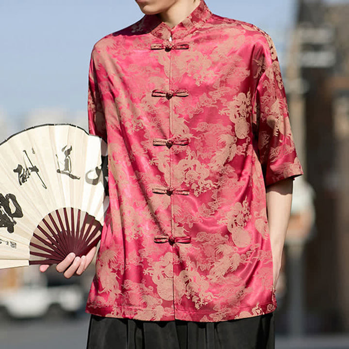Buddha Stones Camisas de manga corta para hombre estilo Tang de verano con botones de rana y estampados de animales. - image 7