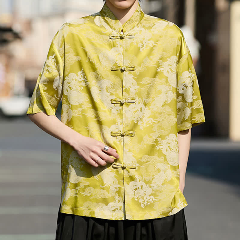 Buddha Stones Camisas de manga corta para hombre estilo Tang de verano con botones de rana y estampados de animales. - image 16