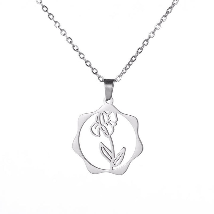 Buddha Stones Collar con colgante de acero de titanio con la flor de nacimiento del loto y la iluminación. - Iris - Acero de titanio plateado - image 17