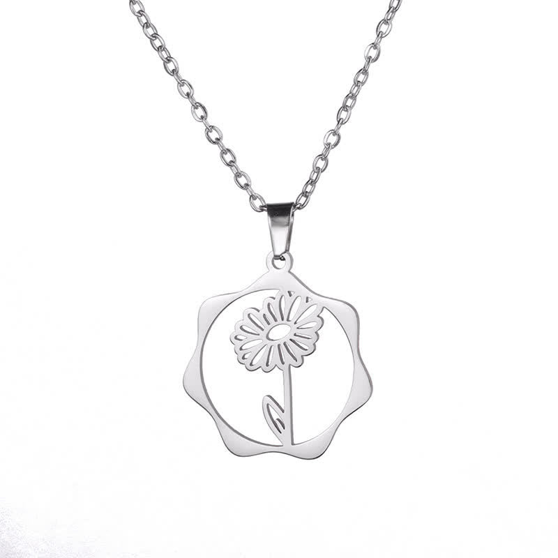Buddha Stones Collar con colgante de acero de titanio con la flor de nacimiento del loto y la iluminación. - Margarita - Acero de titanio plateado - image 13