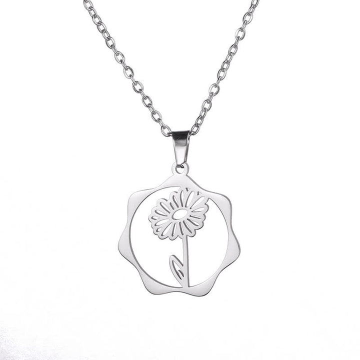Buddha Stones Collar con colgante de acero de titanio con la flor de nacimiento del loto y la iluminación. - Margarita - Acero de titanio plateado - image 13