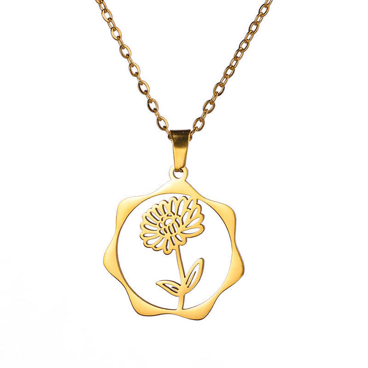 Buddha Stones Collar con colgante de acero de titanio con la flor de nacimiento del loto y la iluminación. - Crisantemo - Acero de titanio dorado - image 10