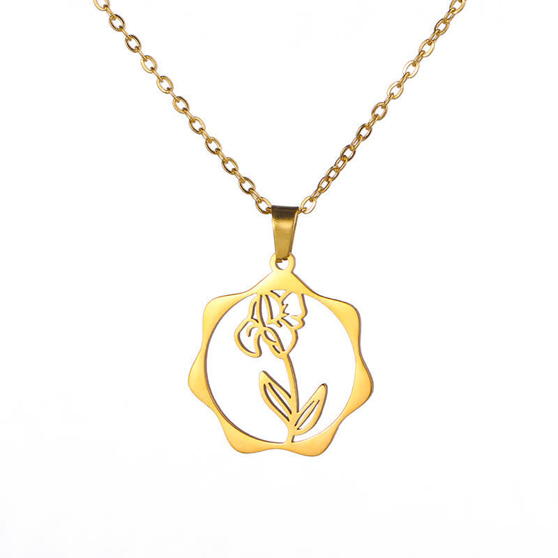 Buddha Stones Collar con colgante de acero de titanio con la flor de nacimiento del loto y la iluminación. - Iris - Acero de titanio dorado - image 18