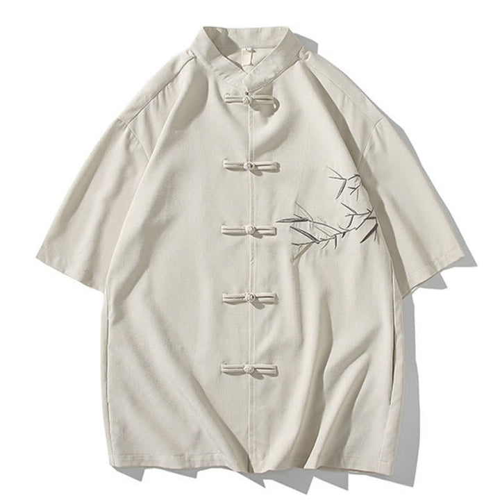 Buddha Stones Camisas de manga corta para hombre estilo Tang de verano con cuello mandarín, botones de rana y bordado de bambú. - Lino - US/UK/AU46, EU56 (5XL) - image 30