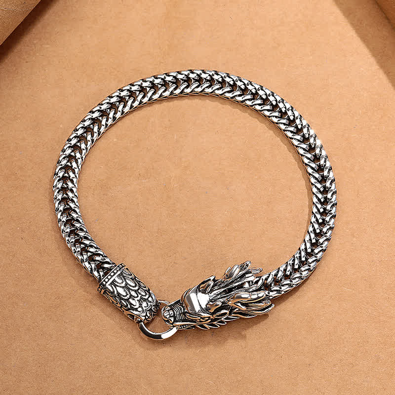 Buddha Stones Pulsera trenzada retro tono plata con diseño de dragón de cobre - image 3
