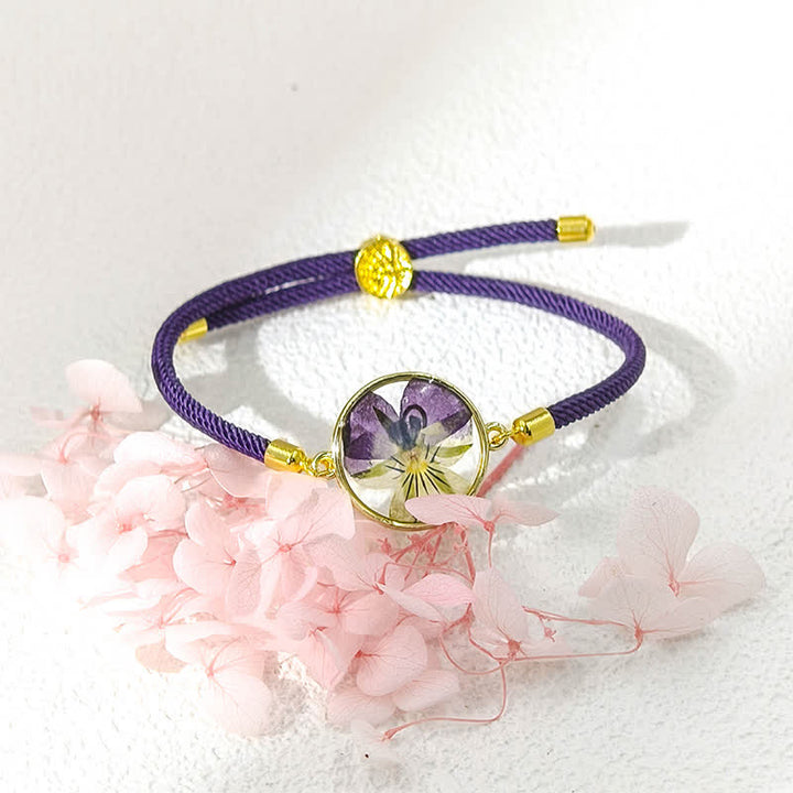 Buddha Stones Pulsera ajustable de cuerda trenzada con flor de nacimiento hecha a mano con resina - image 1