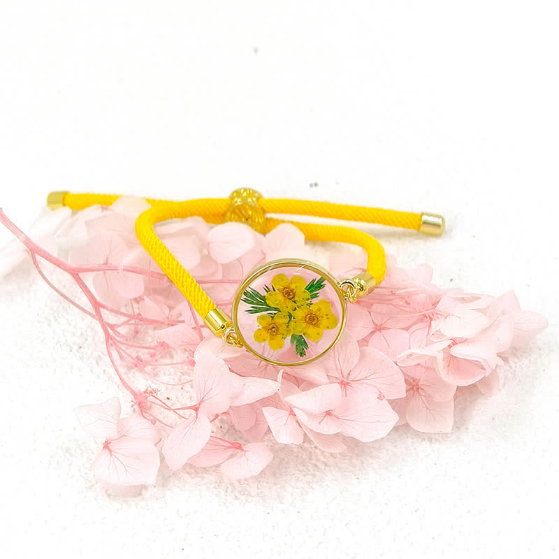 Buddha Stones Pulsera ajustable de cuerda trenzada con flor de nacimiento hecha a mano con resina - Narciso (circunferencia de la muñeca: 17–22 cm) - image 5