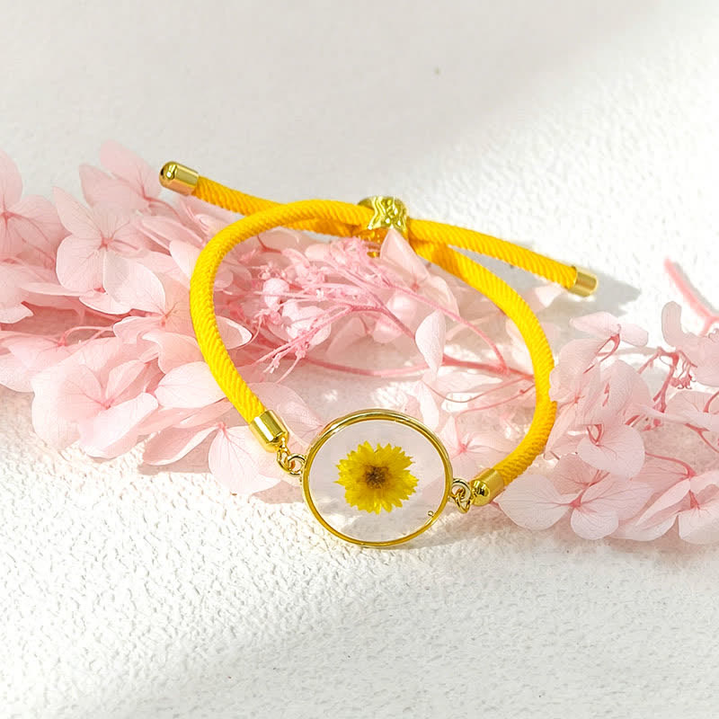 Buddha Stones Pulsera ajustable de cuerda trenzada con flor de nacimiento hecha a mano con resina - Marigold (Circunferencia de la muñeca: 17–22 cm) - image 12