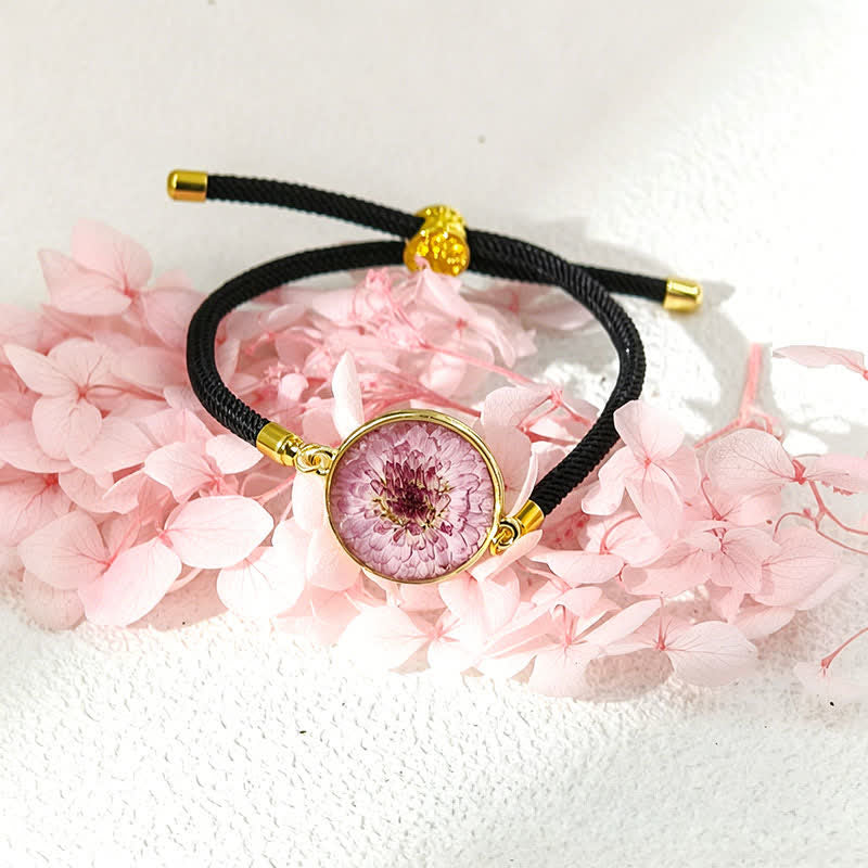 Buddha Stones Pulsera ajustable de cuerda trenzada con flor de nacimiento hecha a mano con resina - Crisantemo (circunferencia de la muñeca: 17–22 cm) - image 13