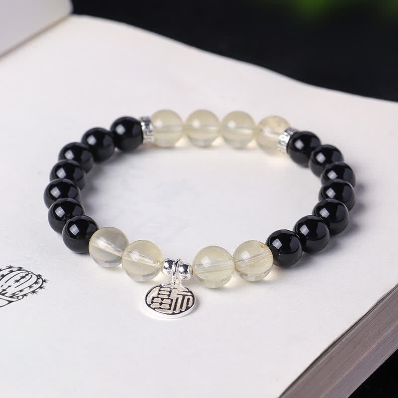 Buddha Stones Pulsera de cuentas con el personaje Fu de ónix negro para la buena suerte - image 2