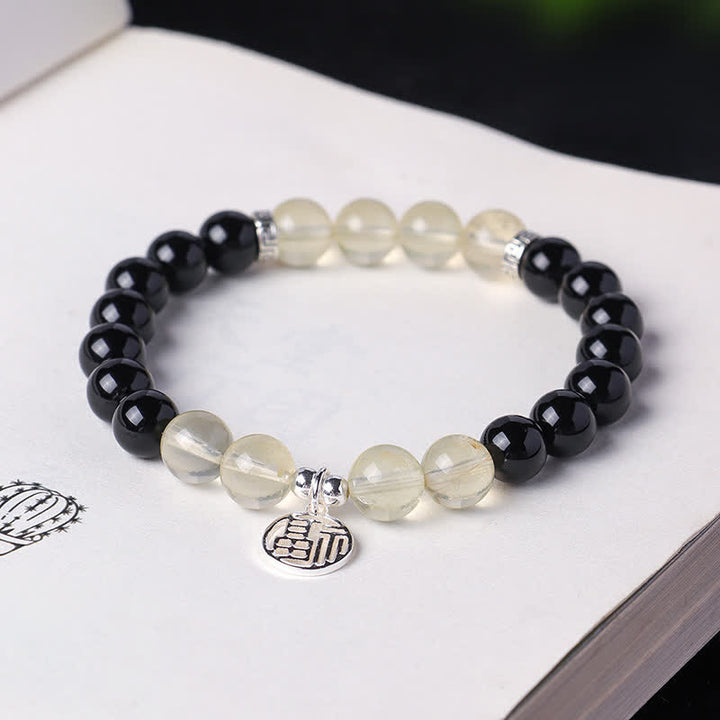Buddha Stones Pulsera de cuentas con el personaje Fu de ónix negro para la buena suerte - image 2