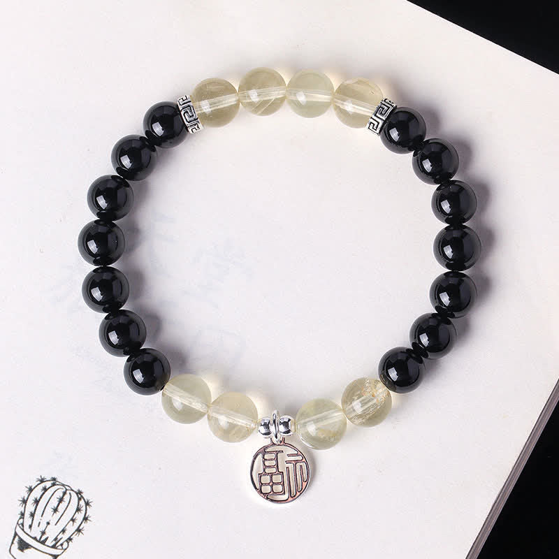 Buddha Stones Pulsera de cuentas con el personaje Fu de ónix negro para la buena suerte - image 3