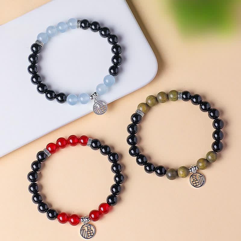 Buddha Stones Pulsera de cuentas con el personaje Fu de ónix negro para la buena suerte - image 20