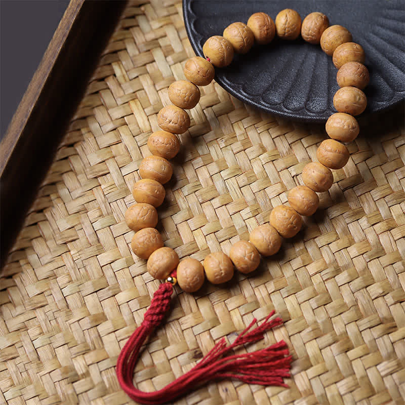 Buddha Stones Mala de muñeca tibetana con borla grabada y ojo de fénix y sabiduría Bodhi - Bodhi Ojo de Fénix (Protección♥Sabiduría) - image 0