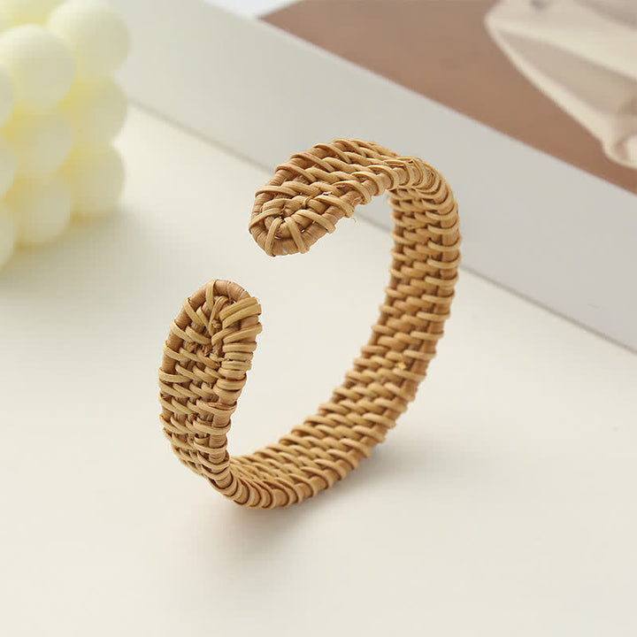 Buddha Stones Pulsera abierta de ratán natural tejida a mano estilo bohemio - image 3