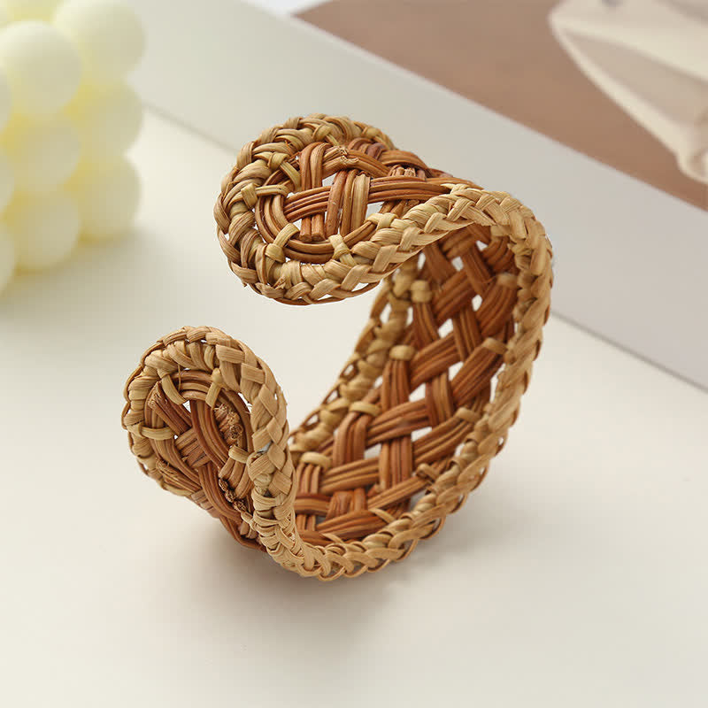 Buddha Stones Pulsera ajustable de ratán natural tejida a mano estilo boho resort - image 3
