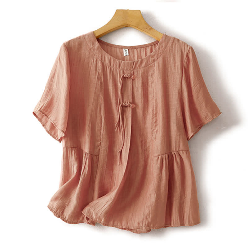 Buddha Stones Camisa de manga corta para mujer, estilo bohemio veraniego, con botones y cuello redondo. - Salmón claro - US8-10，UK/AU12-14，EU40-42 (2XL) - image 15
