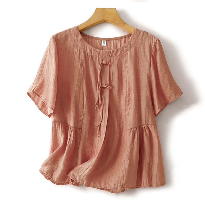 Buddha Stones Camisa de manga corta para mujer, estilo bohemio veraniego, con botones y cuello redondo. - Salmón claro - US8-10，UK/AU12-14，EU40-42 (2XL) - image 15
