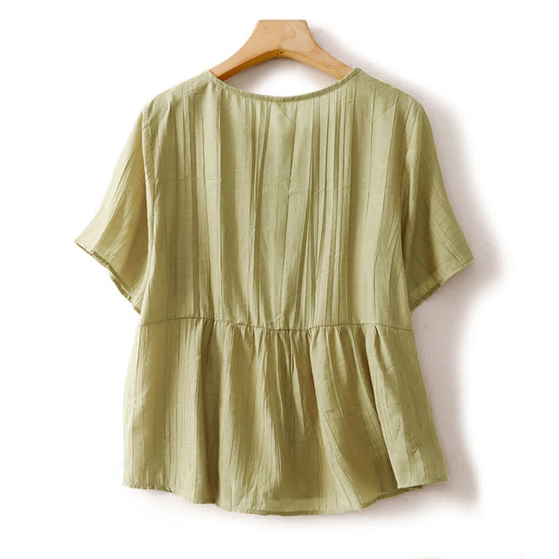 Buddha Stones Camisa de manga corta para mujer, estilo bohemio veraniego, con botones y cuello redondo. - image 8