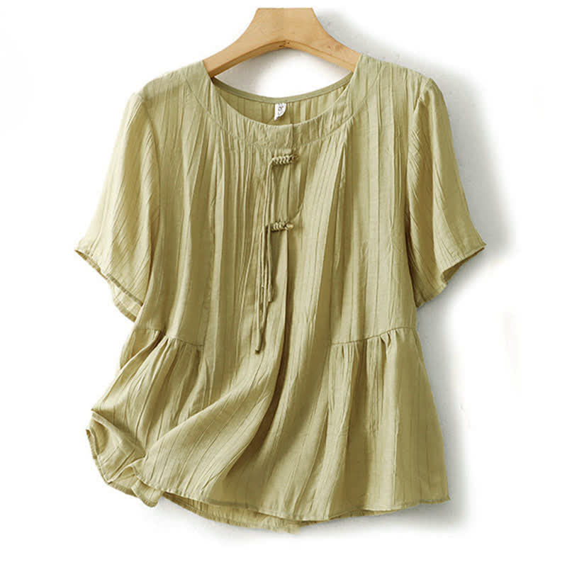 Buddha Stones Camisa de manga corta para mujer, estilo bohemio veraniego, con botones y cuello redondo. - Verde mar oscuro - US8-10，UK/AU12-14，EU40-42 (2XL) - image 7