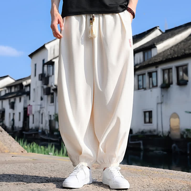 Buddha Stones Pantalones harem de verano para hombre, color liso, hasta el tobillo, con cordón ajustable y bolsillos. - image 11