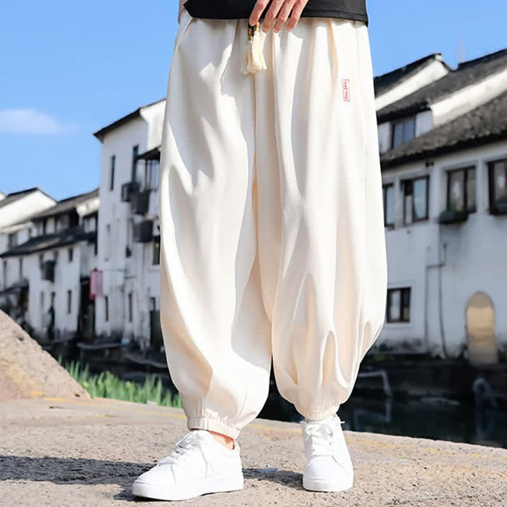 Buddha Stones Pantalones harem de verano para hombre, color liso, hasta el tobillo, con cordón ajustable y bolsillos. - image 10