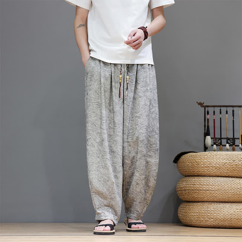 Buddha Stones Pantalones harem de verano para hombre, estilo bohemio, con cordón ajustable y estampado floral liso, con bolsillos. - image 29