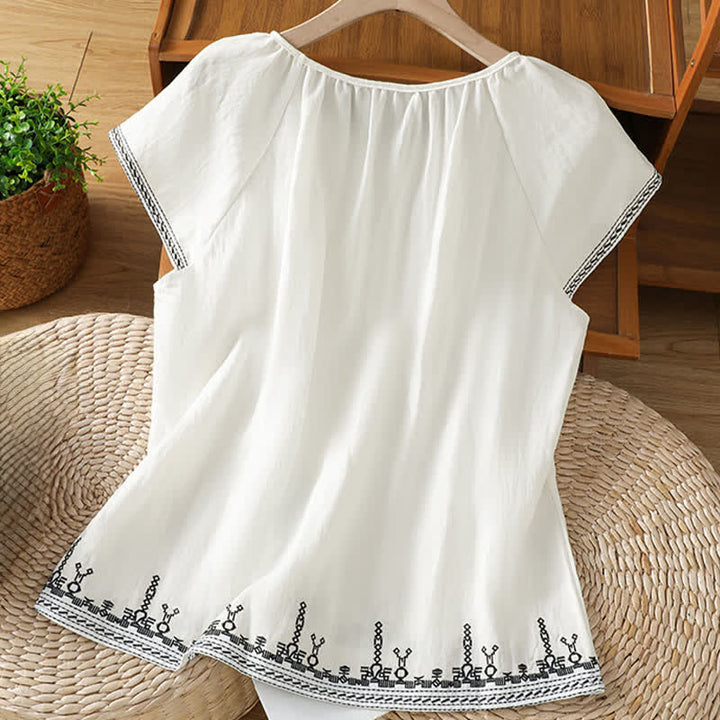 Buddha Stones Camisetas de manga corta para mujer con bordado floral estilo boho veraniego - image 7