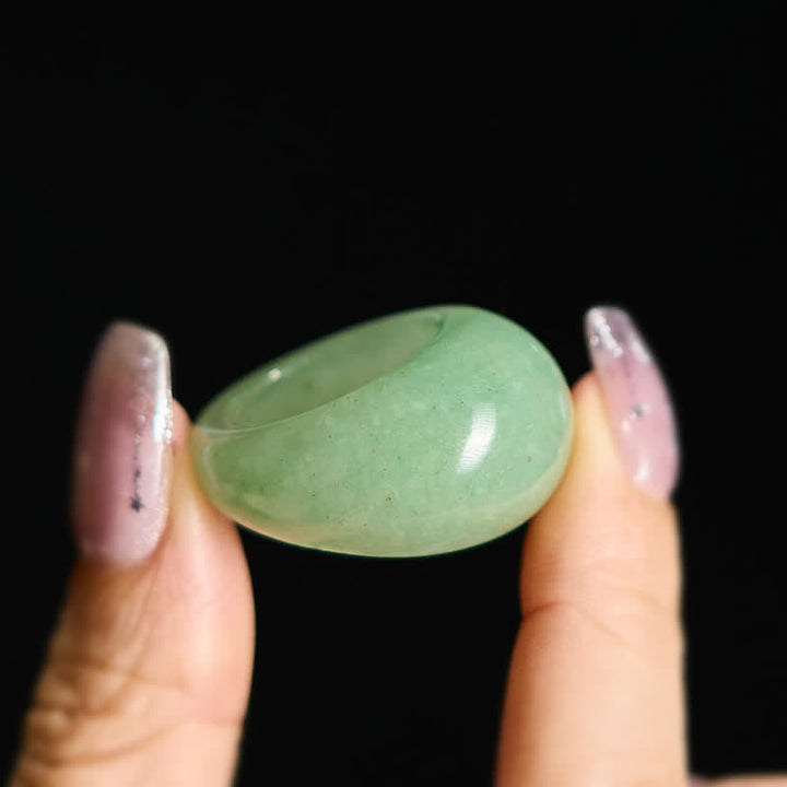 Buddha Stones Anillo de equilibrio ancho de aventurina verde natural - image 4