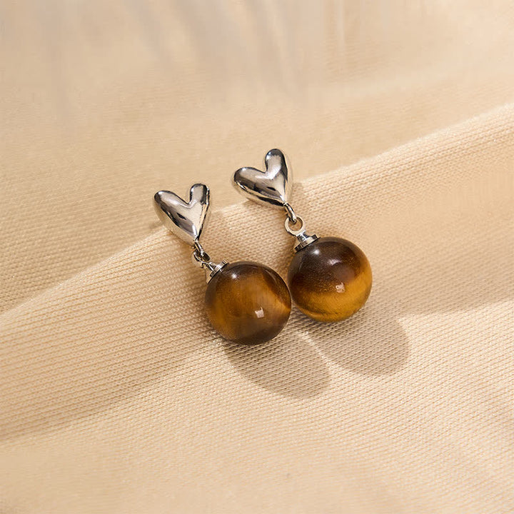Buddha Stones Pendientes de cobre con diseño de corazón y ojo de tigre - Ojo de tigre de 10 mm (postes de cobre) - image 0