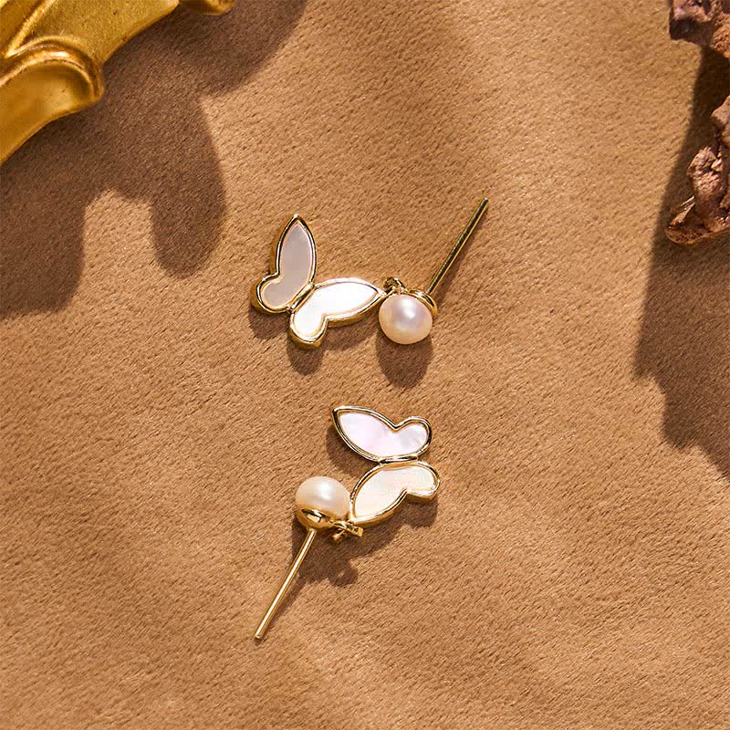 Buddha Stones Pendientes de cobre con diseño de mariposa y perlas naturales que transmiten optimismo. - image 4