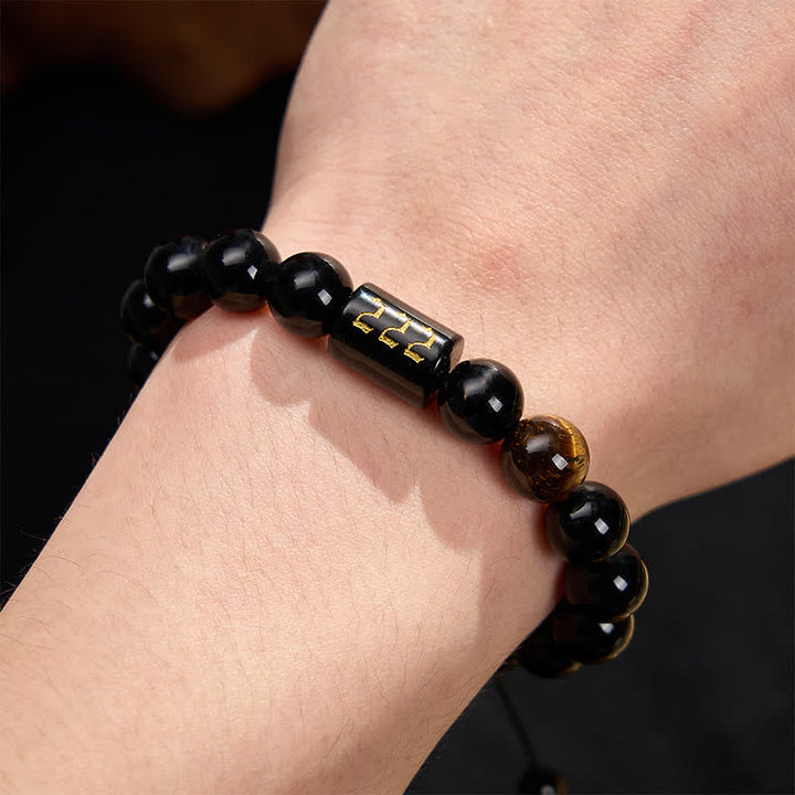 Buddha Stones Pulsera de fuerza y ​​plenitud con obsidiana negra natural y ojo de tigre, con número angelical - image 16