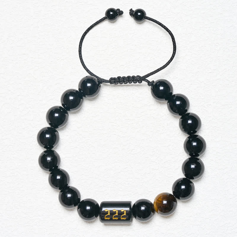 Buddha Stones Pulsera de fuerza y ​​plenitud con obsidiana negra natural y ojo de tigre, con número angelical - image 15
