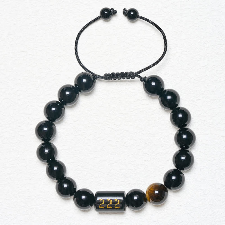 Buddha Stones Pulsera de fuerza y ​​plenitud con obsidiana negra natural y ojo de tigre, con número angelical - image 15