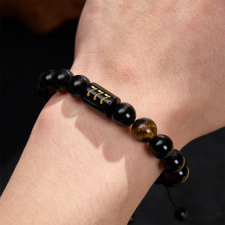 Buddha Stones Pulsera de fuerza y ​​plenitud con obsidiana negra natural y ojo de tigre, con número angelical - image 27