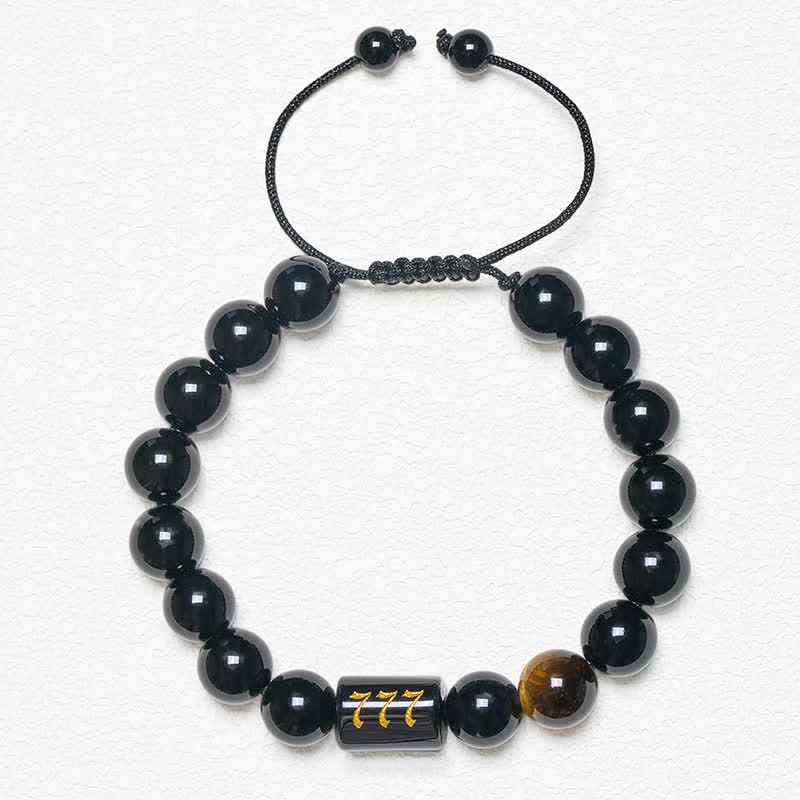 Buddha Stones Pulsera de fuerza y ​​plenitud con obsidiana negra natural y ojo de tigre, con número angelical - image 25