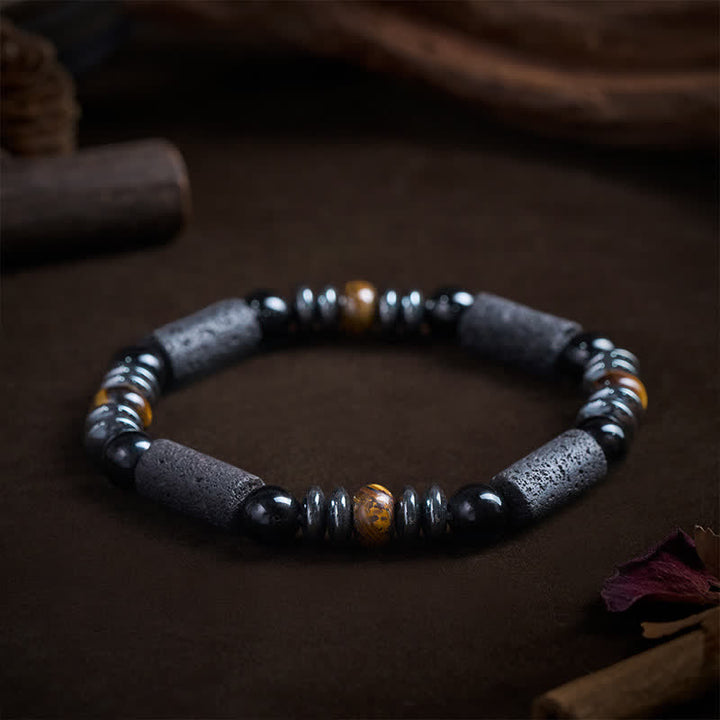 Buddha Stones Pulsera poderosa de obsidiana ojo de tigre natural, hematita y roca de lava - image 2
