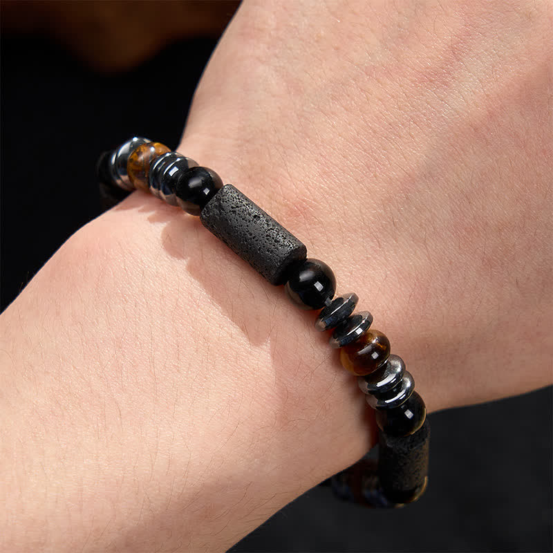 Buddha Stones Pulsera poderosa de obsidiana ojo de tigre natural, hematita y roca de lava - image 4