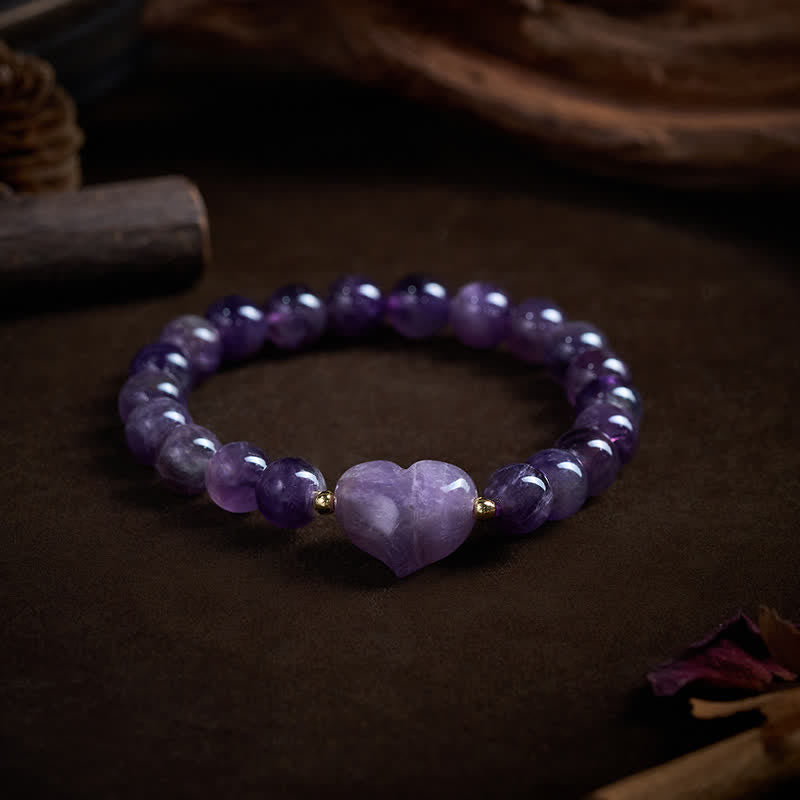 Buddha Stones Pulsera espiritual de corazón de amor con aventurina verde amatista natural, ojo de tigre y cuarzo fresa. - image 2