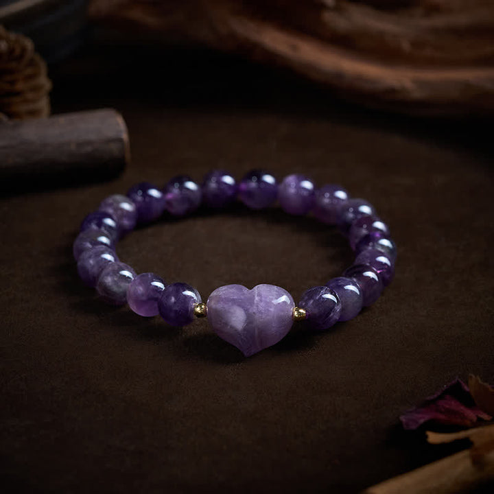 Buddha Stones Pulsera espiritual de corazón de amor con aventurina verde amatista natural, ojo de tigre y cuarzo fresa. - image 2