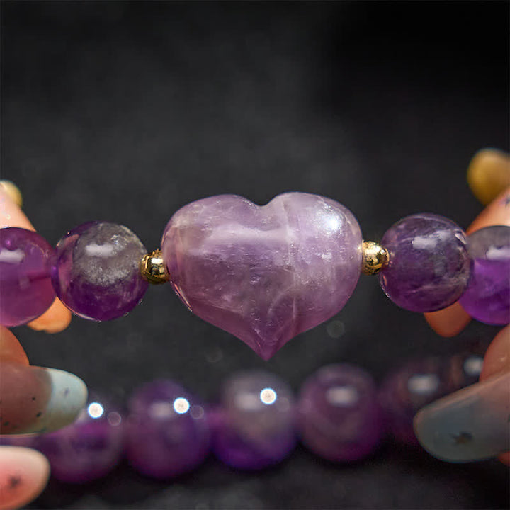 Buddha Stones Pulsera espiritual de corazón de amor con aventurina verde amatista natural, ojo de tigre y cuarzo fresa. - image 5
