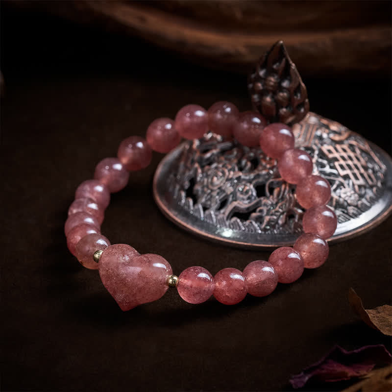 Buddha Stones Pulsera espiritual de corazón de amor con aventurina verde amatista natural, ojo de tigre y cuarzo fresa. - image 19