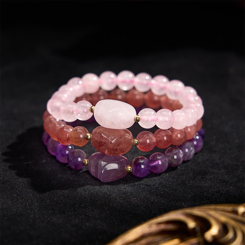 Buddha Stones Pulsera espiritual de corazón de amor con aventurina verde amatista natural, ojo de tigre y cuarzo fresa. - image 40