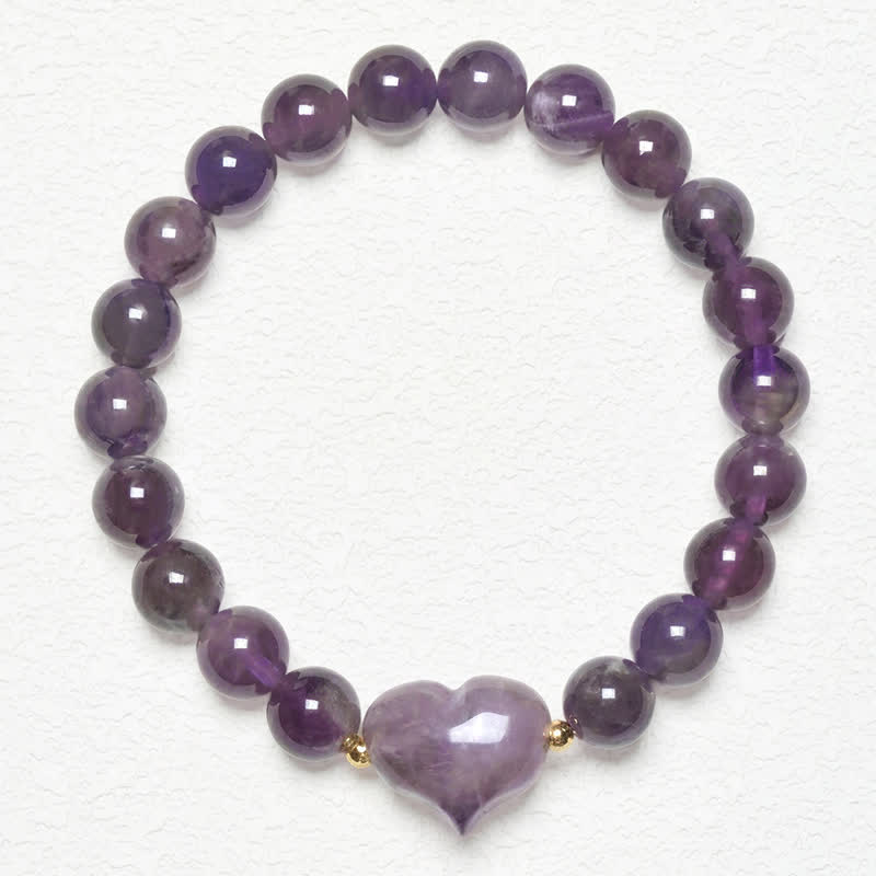 Buddha Stones Pulsera espiritual de corazón de amor con aventurina verde amatista natural, ojo de tigre y cuarzo fresa. - Amatista (circunferencia de la muñeca: 14-16 cm) - image 0