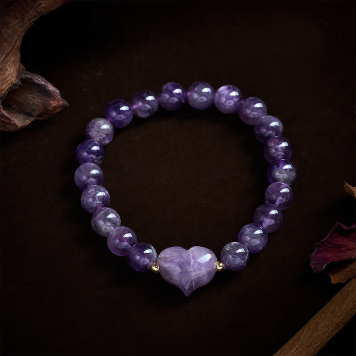 Buddha Stones Pulsera espiritual de corazón de amor con aventurina verde amatista natural, ojo de tigre y cuarzo fresa. - image 1