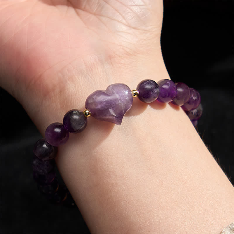 Buddha Stones Pulsera espiritual de corazón de amor con aventurina verde amatista natural, ojo de tigre y cuarzo fresa. - image 4
