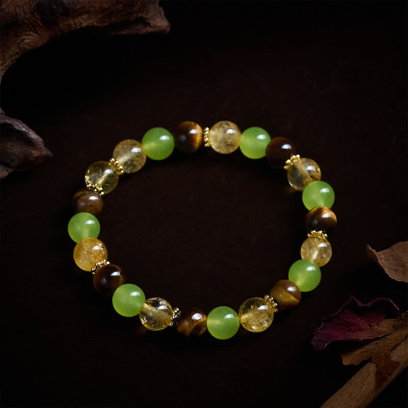 Buddha Stones Pulsera de la prosperidad con citrino natural, ojo de tigre y jade verde. - image 11