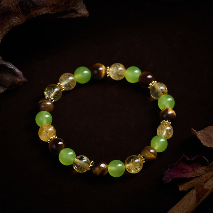 Buddha Stones Pulsera de la prosperidad con citrino natural, ojo de tigre y jade verde. - image 11