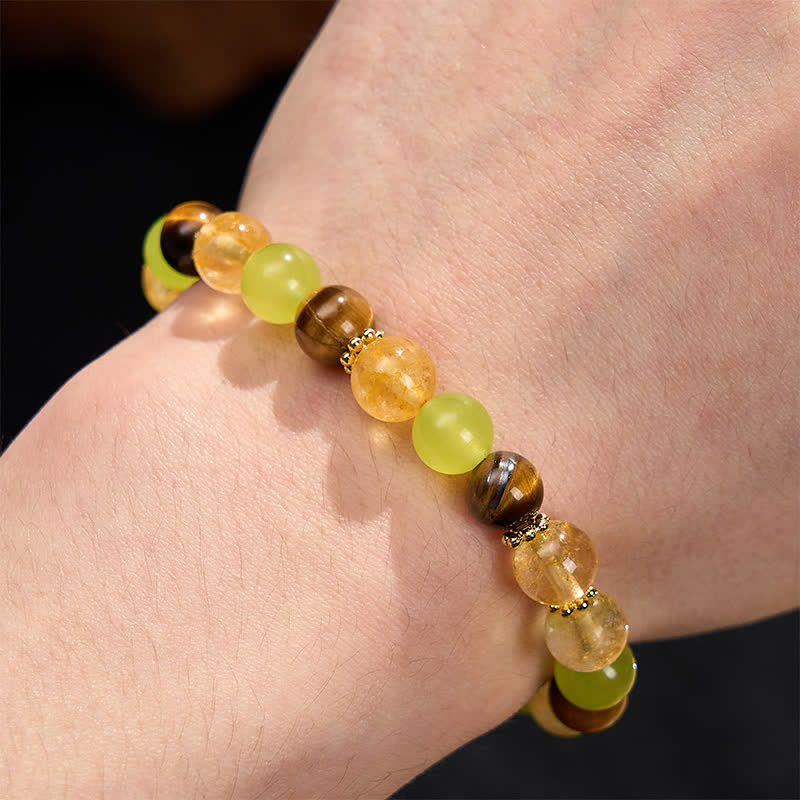 Buddha Stones Pulsera de la prosperidad con citrino natural, ojo de tigre y jade verde. - image 4
