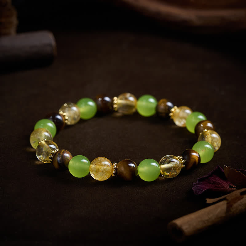 Buddha Stones Pulsera de la prosperidad con citrino natural, ojo de tigre y jade verde. - image 10
